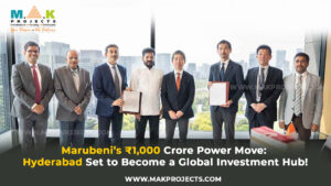 Hyderabad'S Ascent As The Ai Capital A Vision For Global Leadership And Local Growth 7 Marubeni Corporation Officials And Telangana Representatives Pose During The Official Announcement Of A ₹1,000 Crore Investment In Hyderabad, Marking A Significant Step In Transforming The City Into A Global Investment Hub. The Event Is Highlighted By Mak Projects, With The Slogan &Quot;You Dream • We Deliver&Quot; And Website Url Www.makprojects.com.