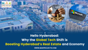Hyderabad real estate growth visualized through city skyline, tech parks, and residential buildings
